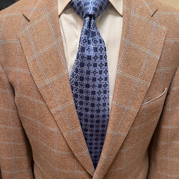 Custom Bespoke 100% Cashmere Windowpane Sport Coat Blazer Jacket Tan Men 42S - Picture 11 of 15
